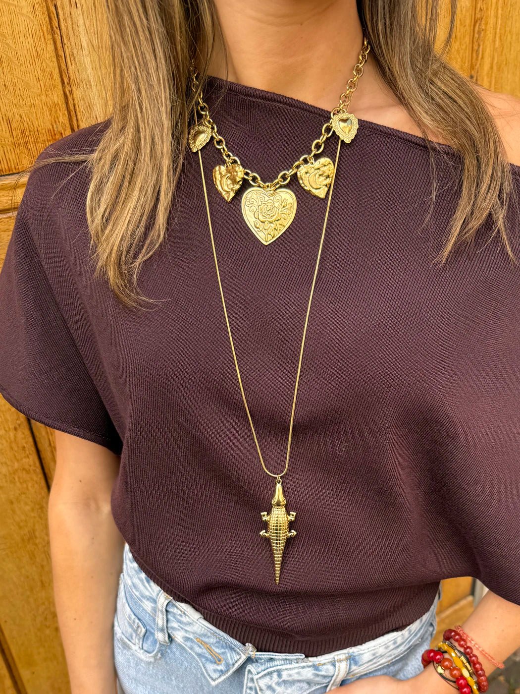 Krokodil ketting lang goud - Project 35