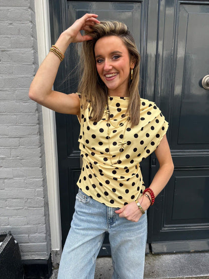 Len polkadot top geel - Project 35