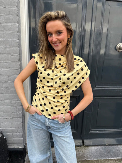 Len polkadot top geel - Project 35