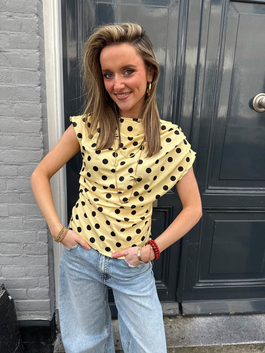 Len polkadot top geel - Project 35