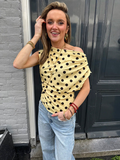 Len polkadot top geel - Project 35