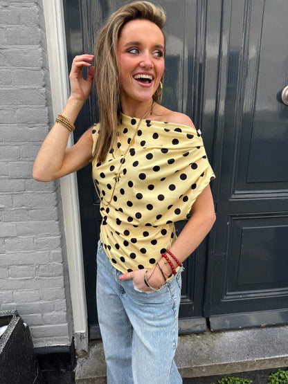 Len polkadot top geel - Project 35