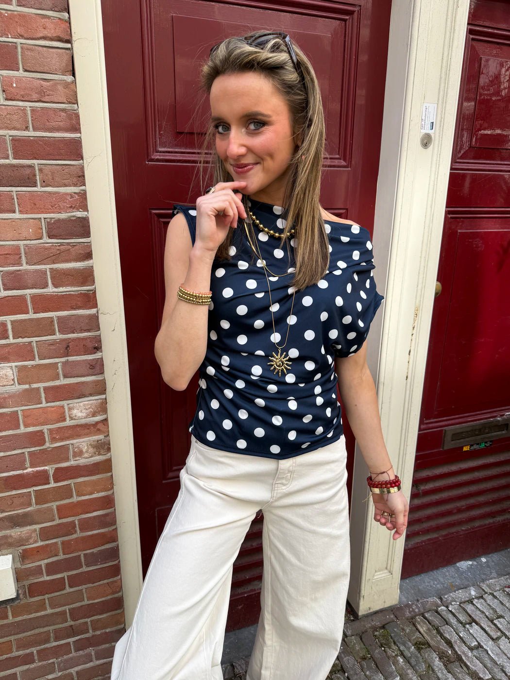 Len polkadot top navy/wit - Project 35