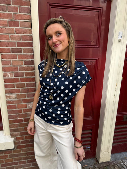 Len polkadot top navy/wit - Project 35