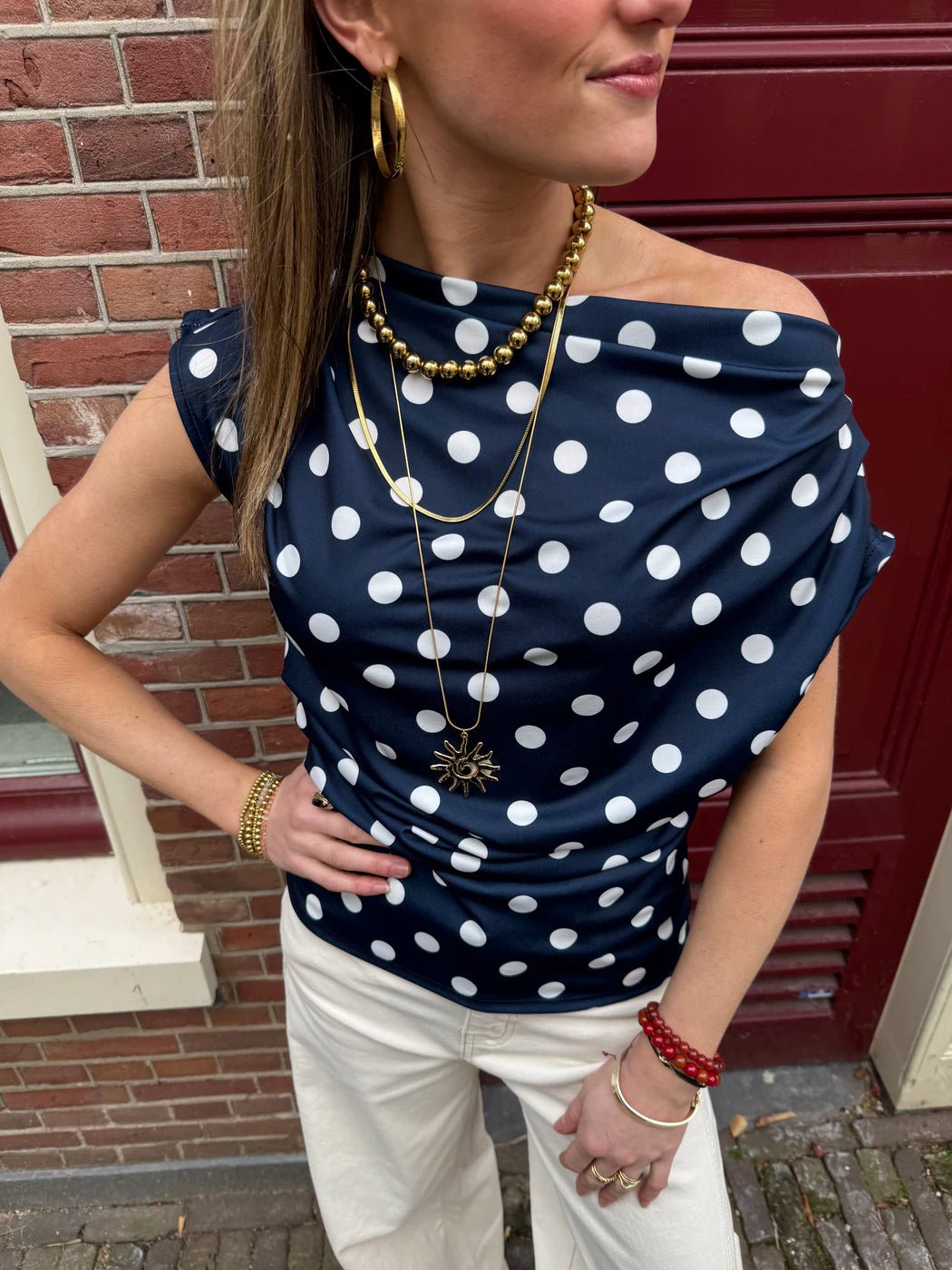 Len polkadot top navy/wit - Project 35