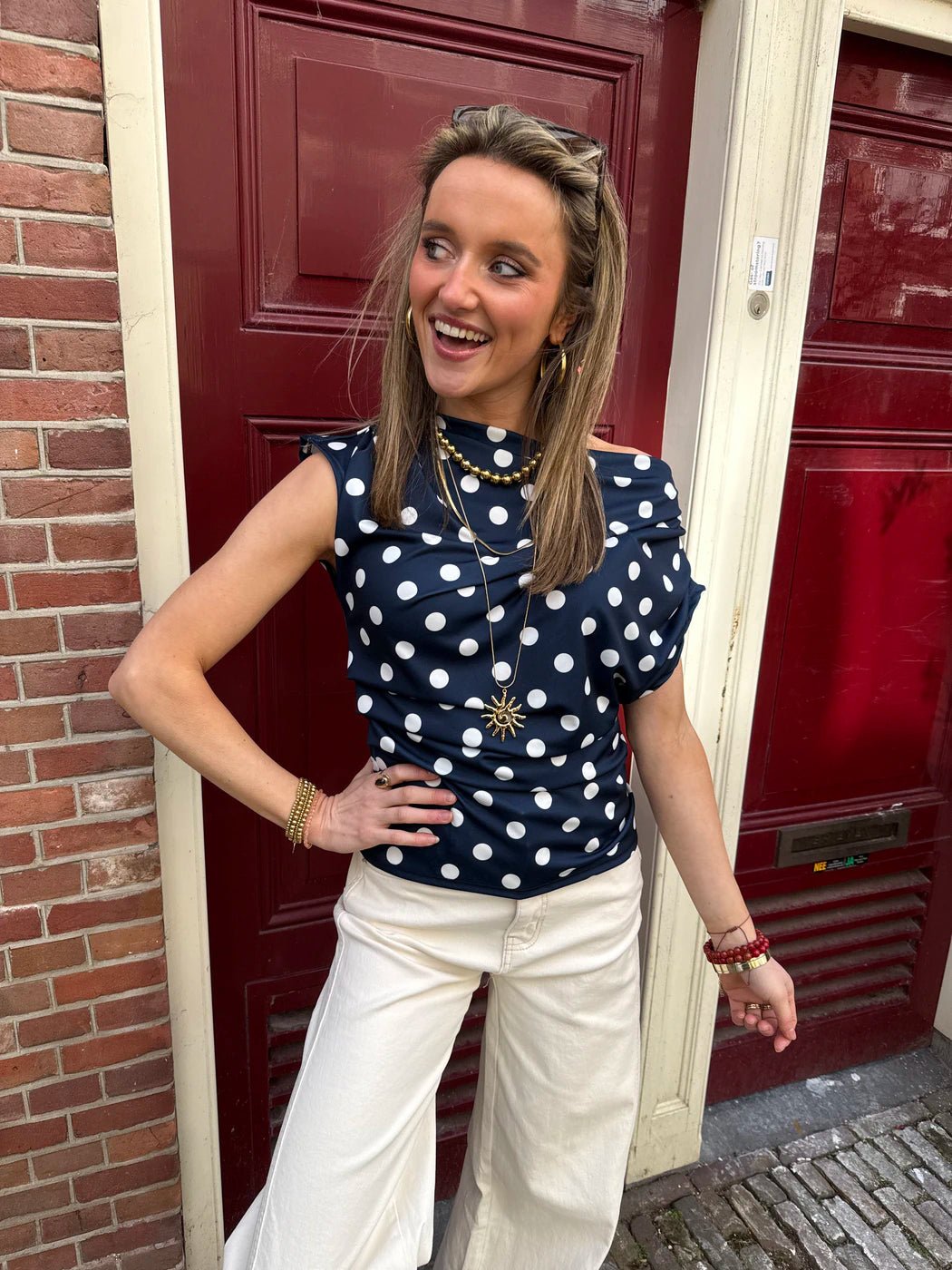 Len polkadot top navy/wit - Project 35