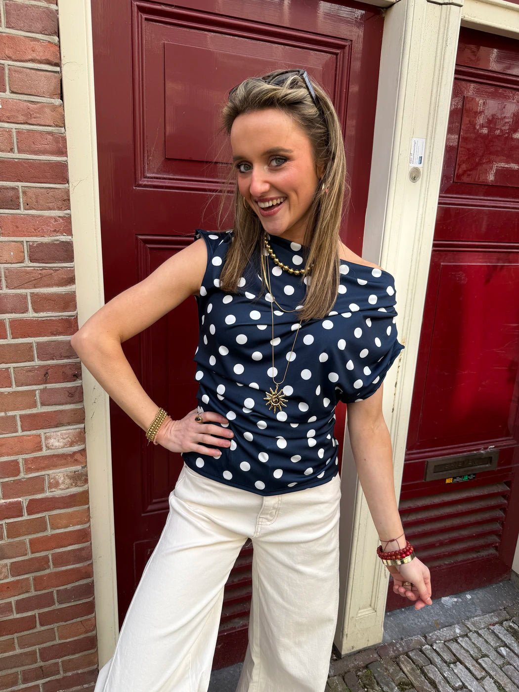 Len polkadot top navy/wit - Project 35