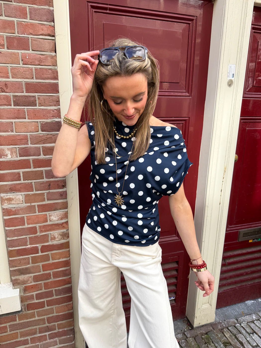 Len polkadot top navy/wit - Project 35
