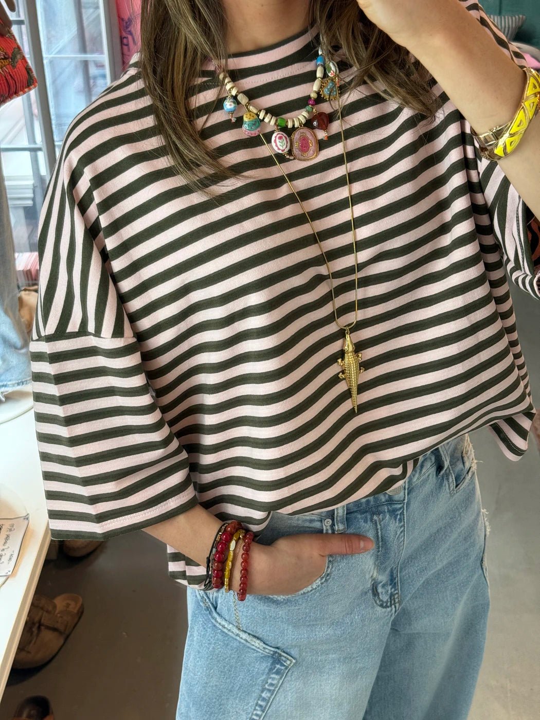 Lena shortsleeve light pink/ green - Project 35