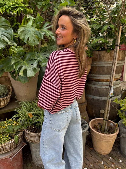 Lena shortsleeve pink/burgundy striped - Project 35