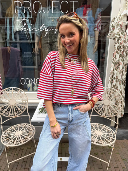 Lena shortsleeve red/blue striped - Project 35