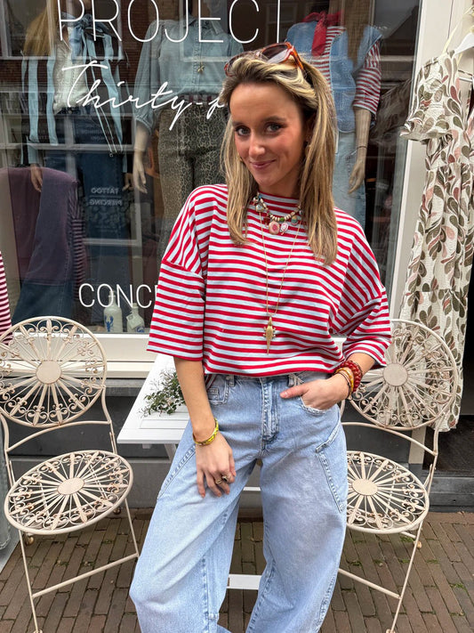 Lena shortsleeve red/blue striped - Project 35