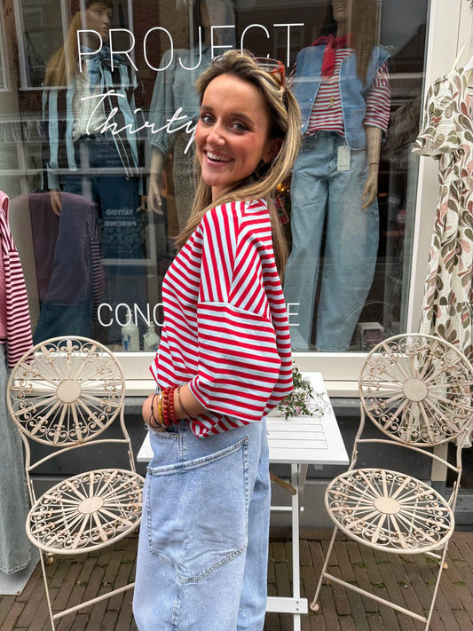 Lena shortsleeve red/blue striped - Project 35