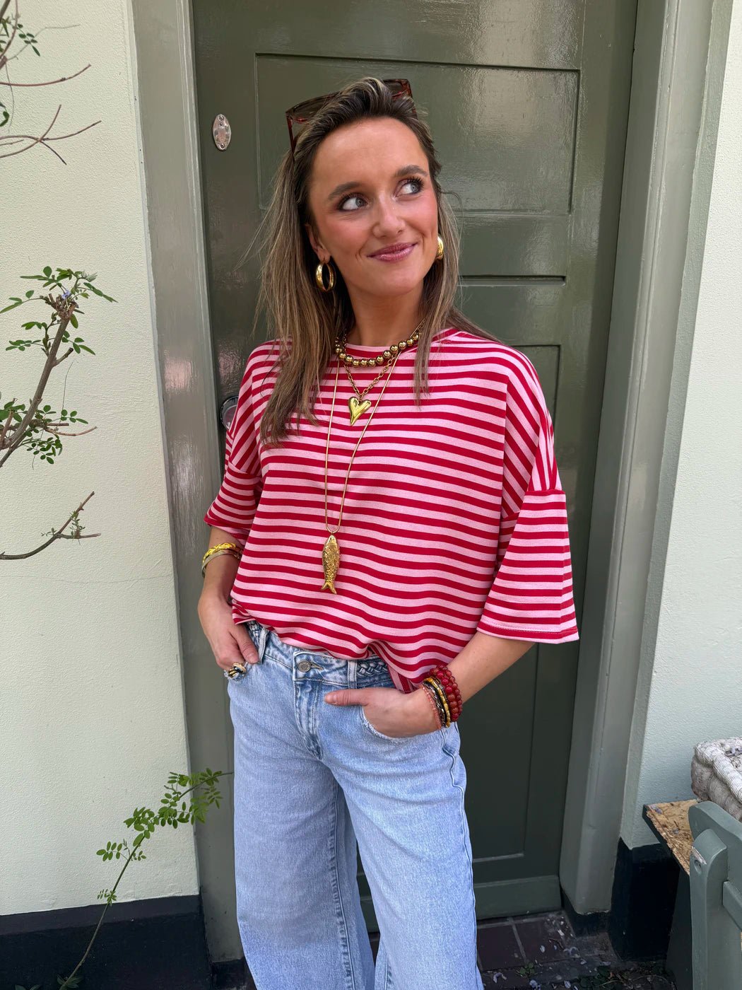 Lena shortsleeve rood/roze - Project 35