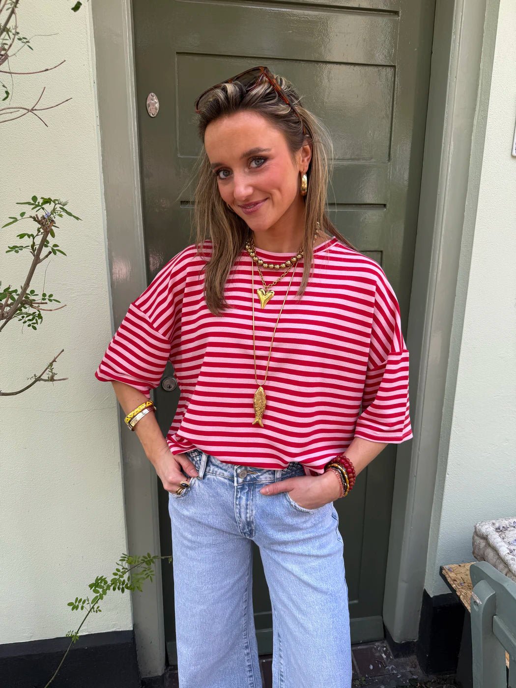 Lena shortsleeve rood/roze - Project 35
