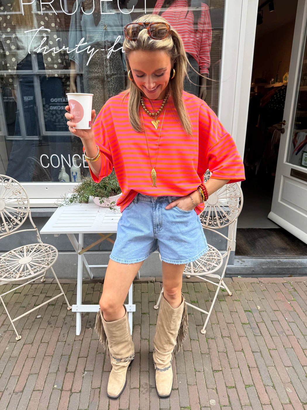 Lena shortsleeve roze/oranje - Project 35
