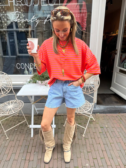 Lena shortsleeve roze/oranje - Project 35