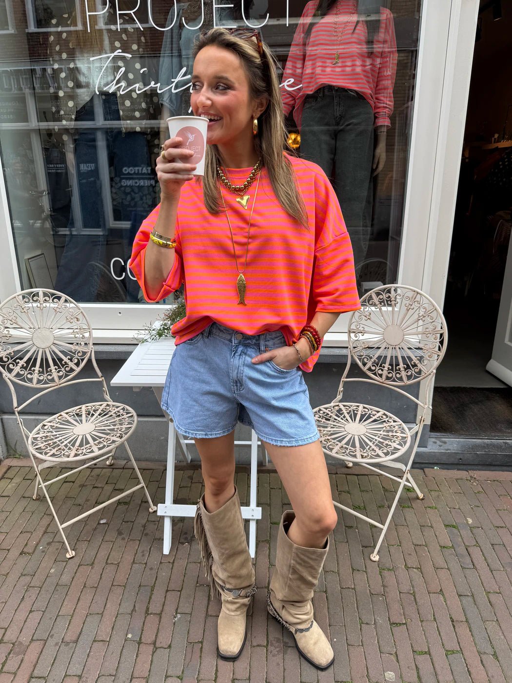 Lena shortsleeve roze/oranje - Project 35