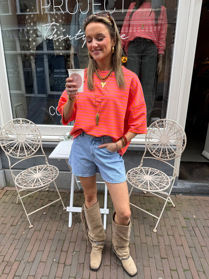 Lena shortsleeve roze/oranje - Project 35