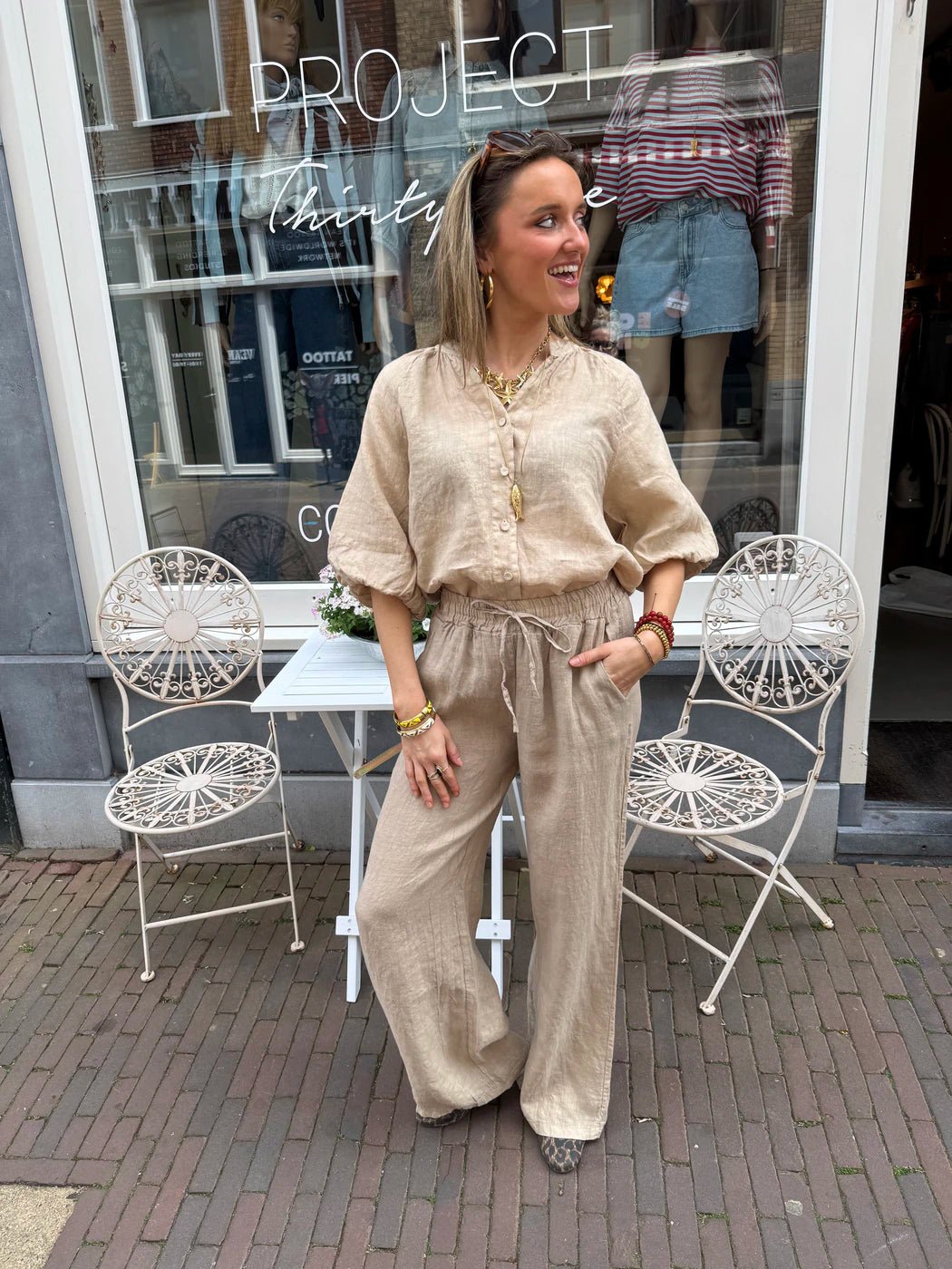 Leni linnen broek beige - Project 35