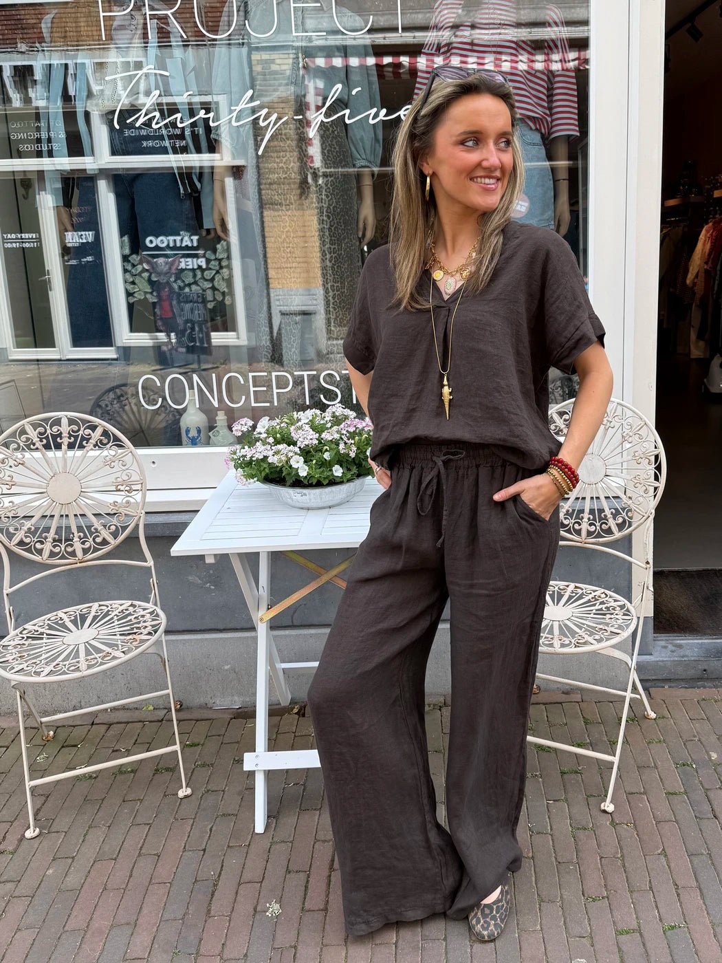Leni linnen broek choco - Project 35