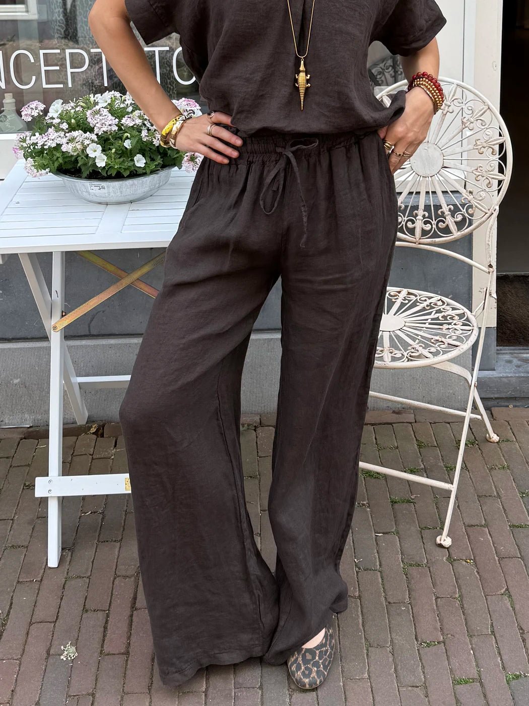 Leni linnen broek choco - Project 35