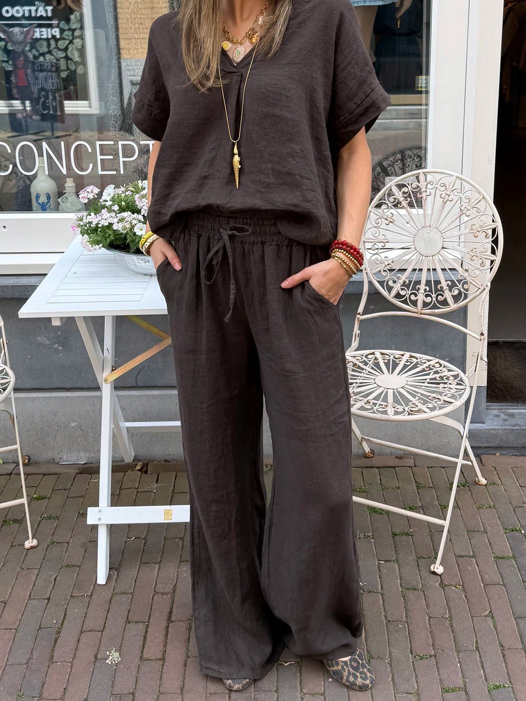 Leni linnen broek choco - Project 35