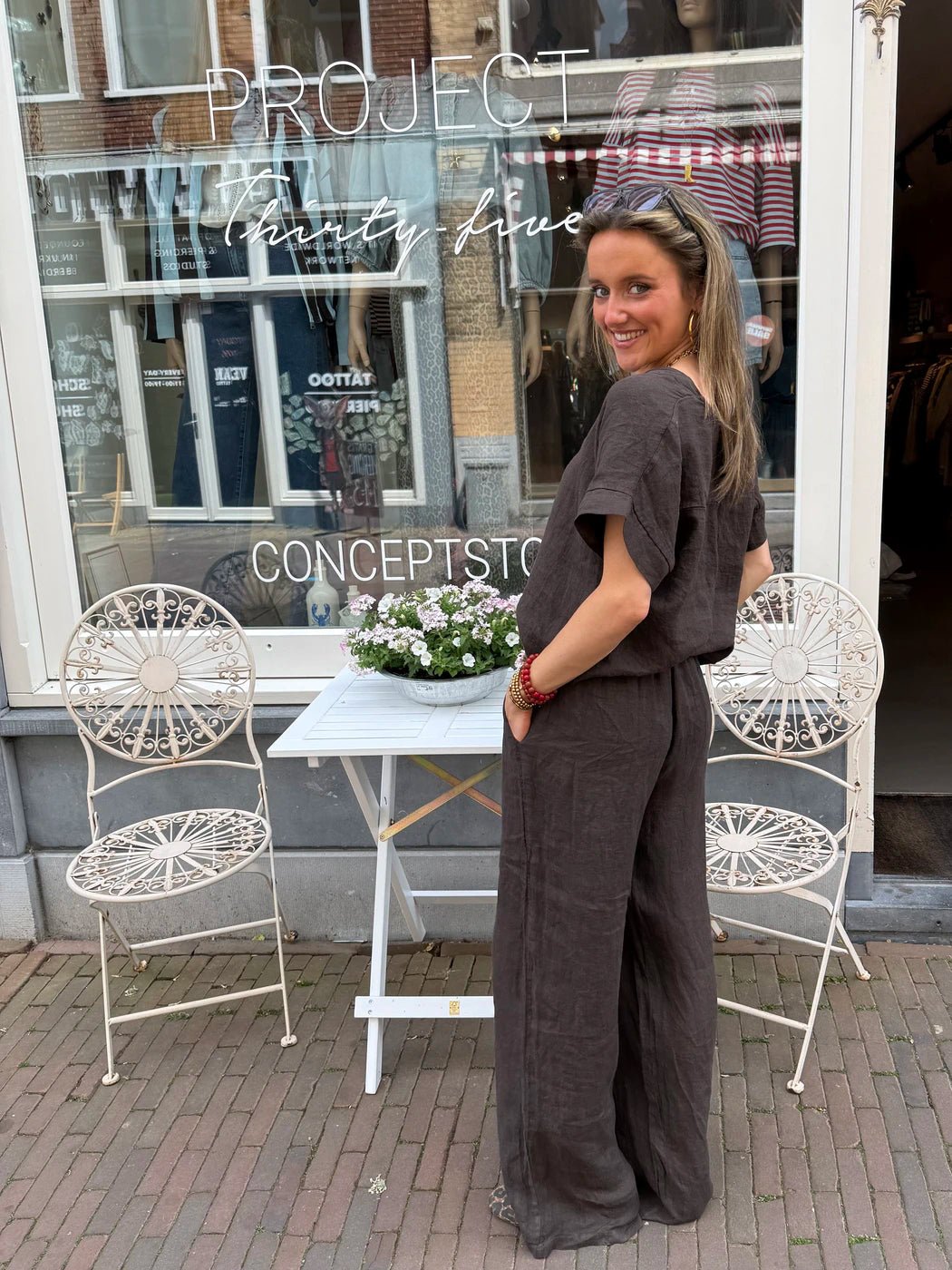 Leni linnen broek choco - Project 35