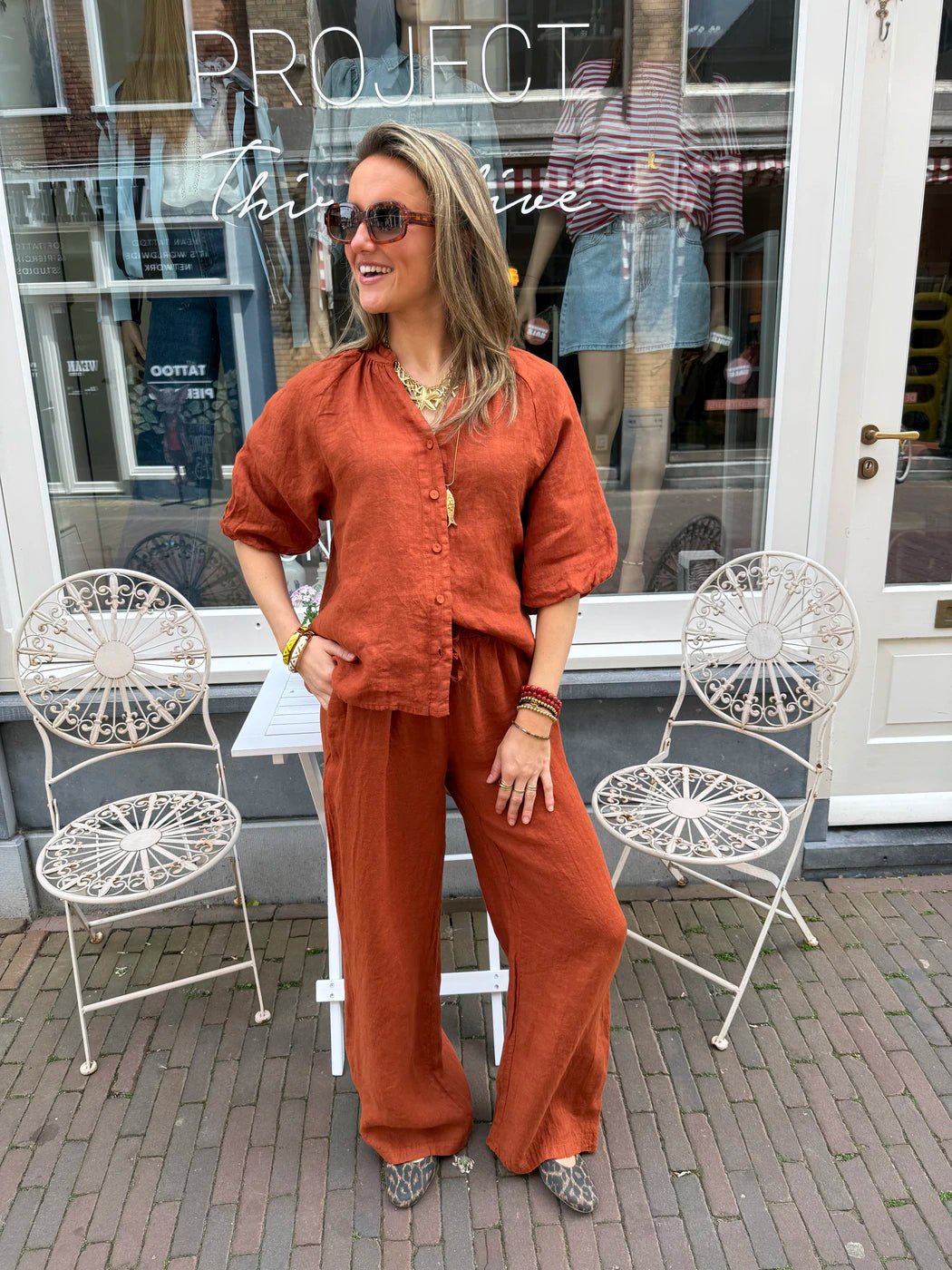 Leni linnen broek roest - Project 35