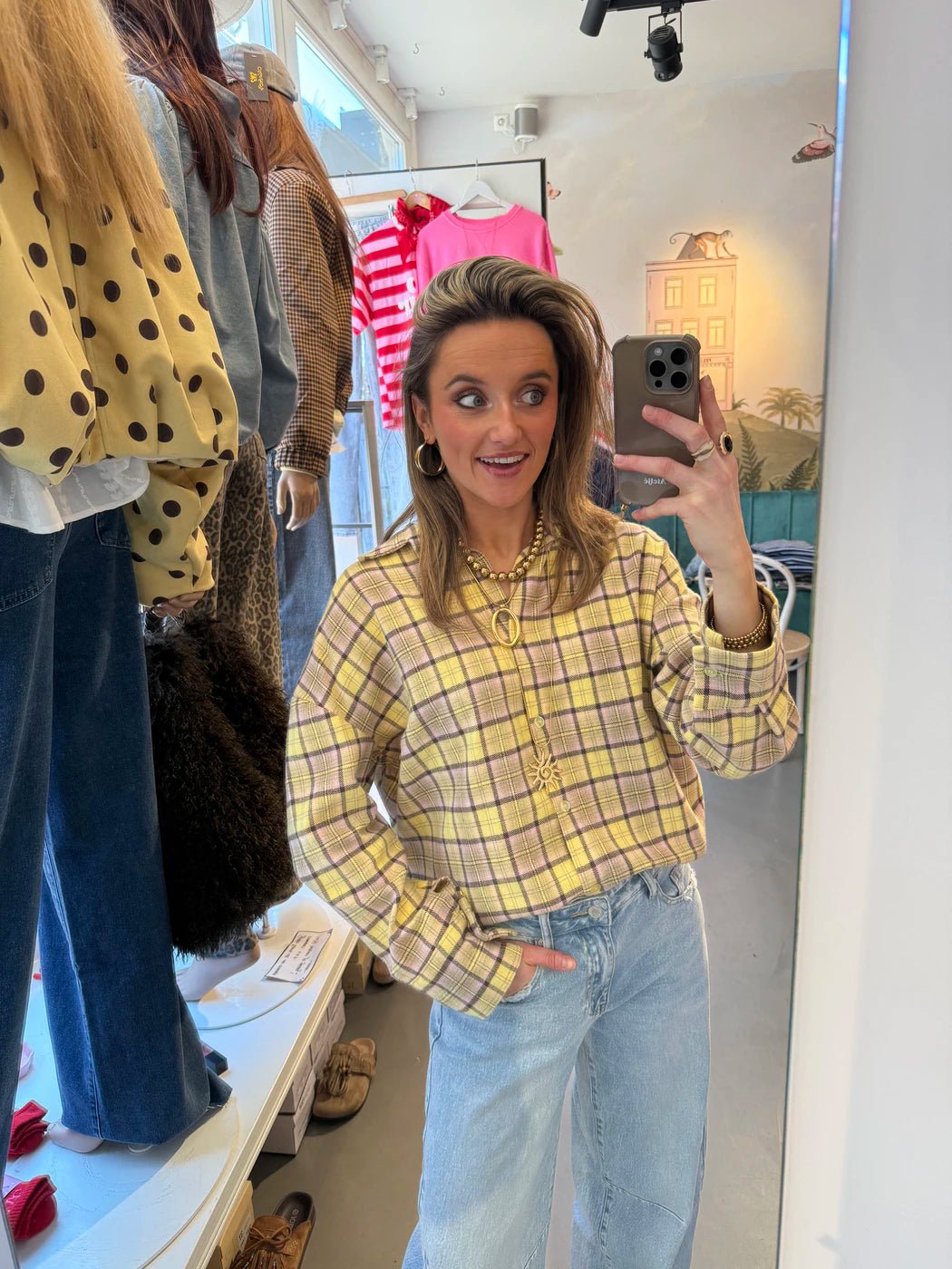 Lennie blouse geruit geel/roze - Project 35