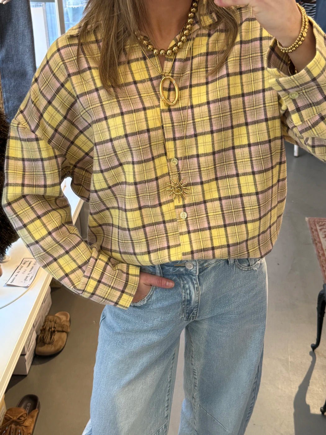 Lennie blouse geruit geel/roze - Project 35
