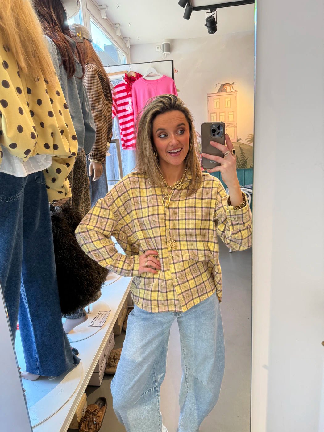 Lennie blouse geruit geel/roze - Project 35