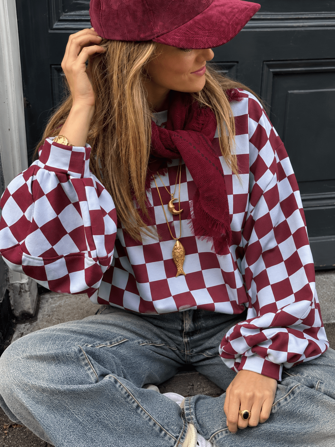 Leo sweater geblokt blauw/bordeaux - Project 35