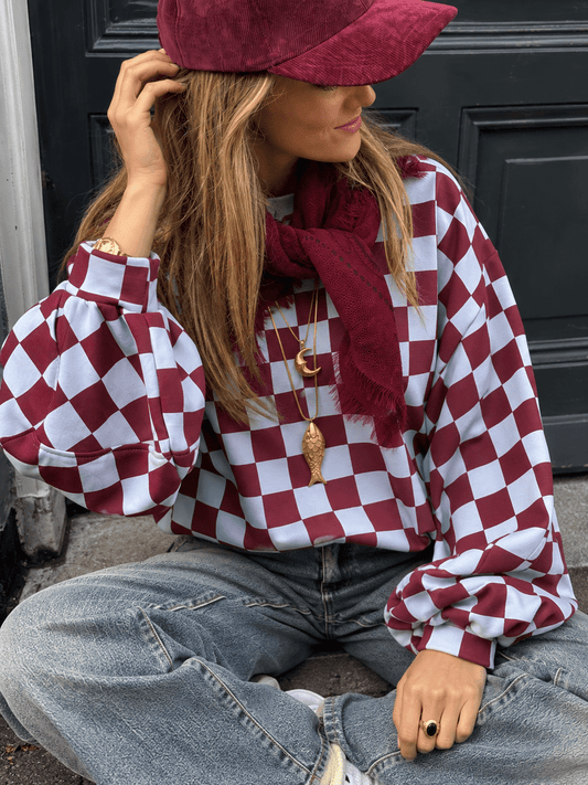 Leo sweater geblokt blauw/bordeaux - Project 35