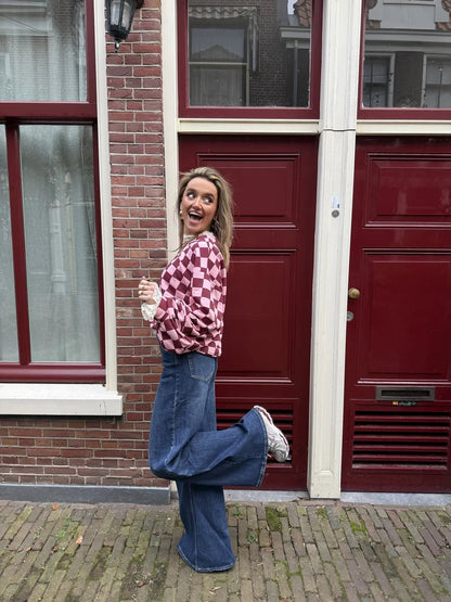 Leo sweater geruit roze/bordeaux - Project 35