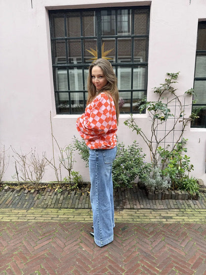 Leo sweater geruit roze/oranje - Project 35