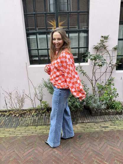 Leo sweater geruit roze/oranje - Project 35