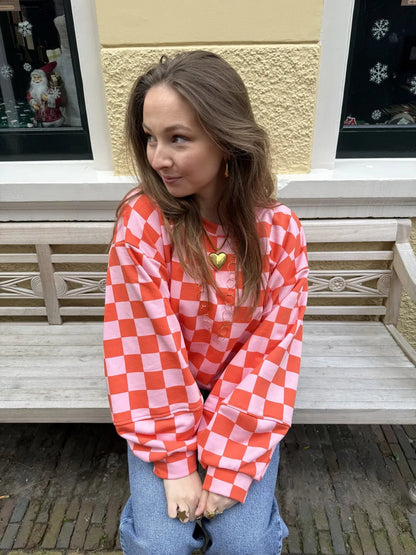 Leo sweater geruit roze/oranje - Project 35