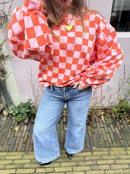 Leo sweater geruit roze/oranje - Project 35