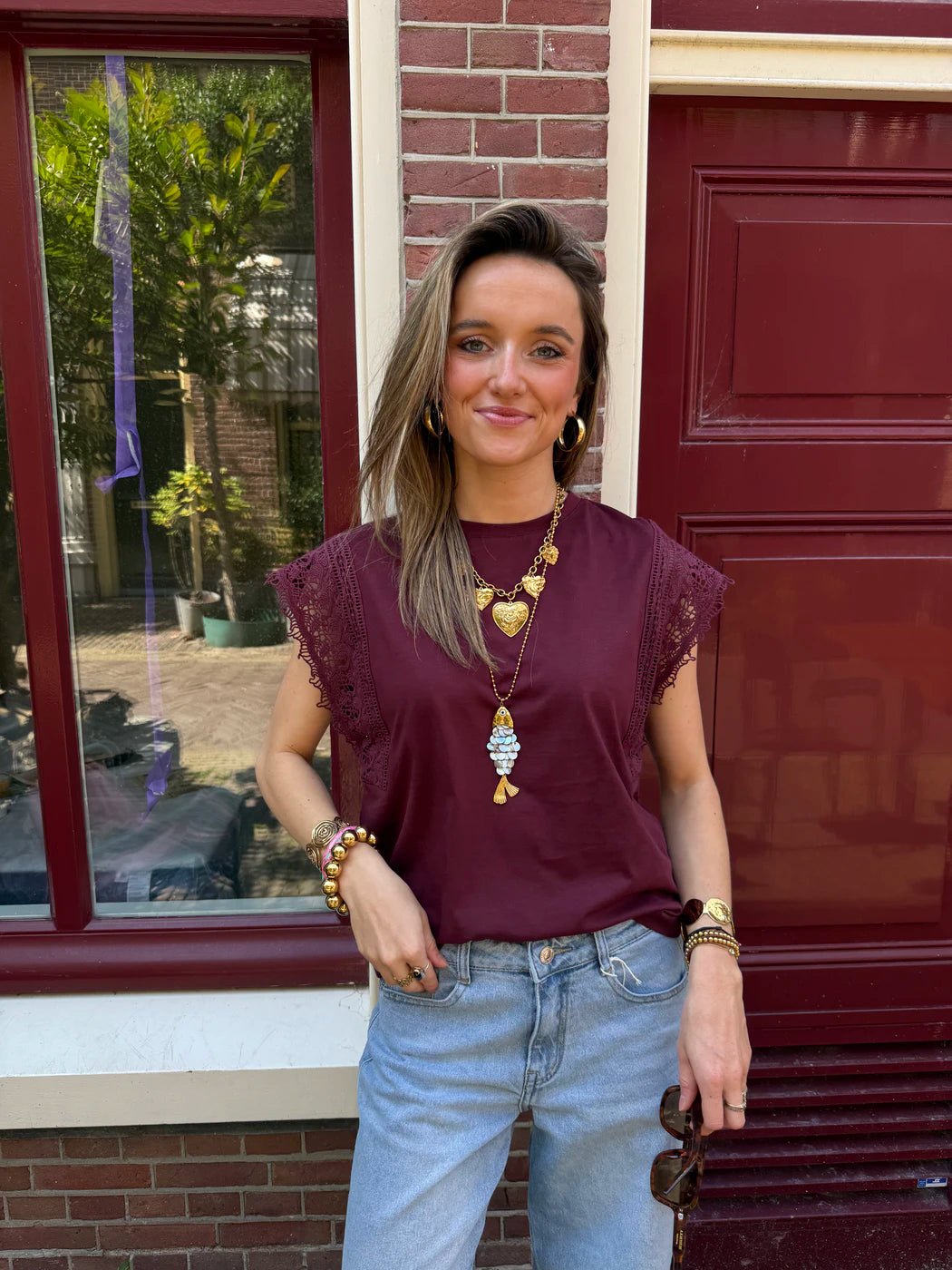 Lilou top bordeaux kanten mouw - Project 35