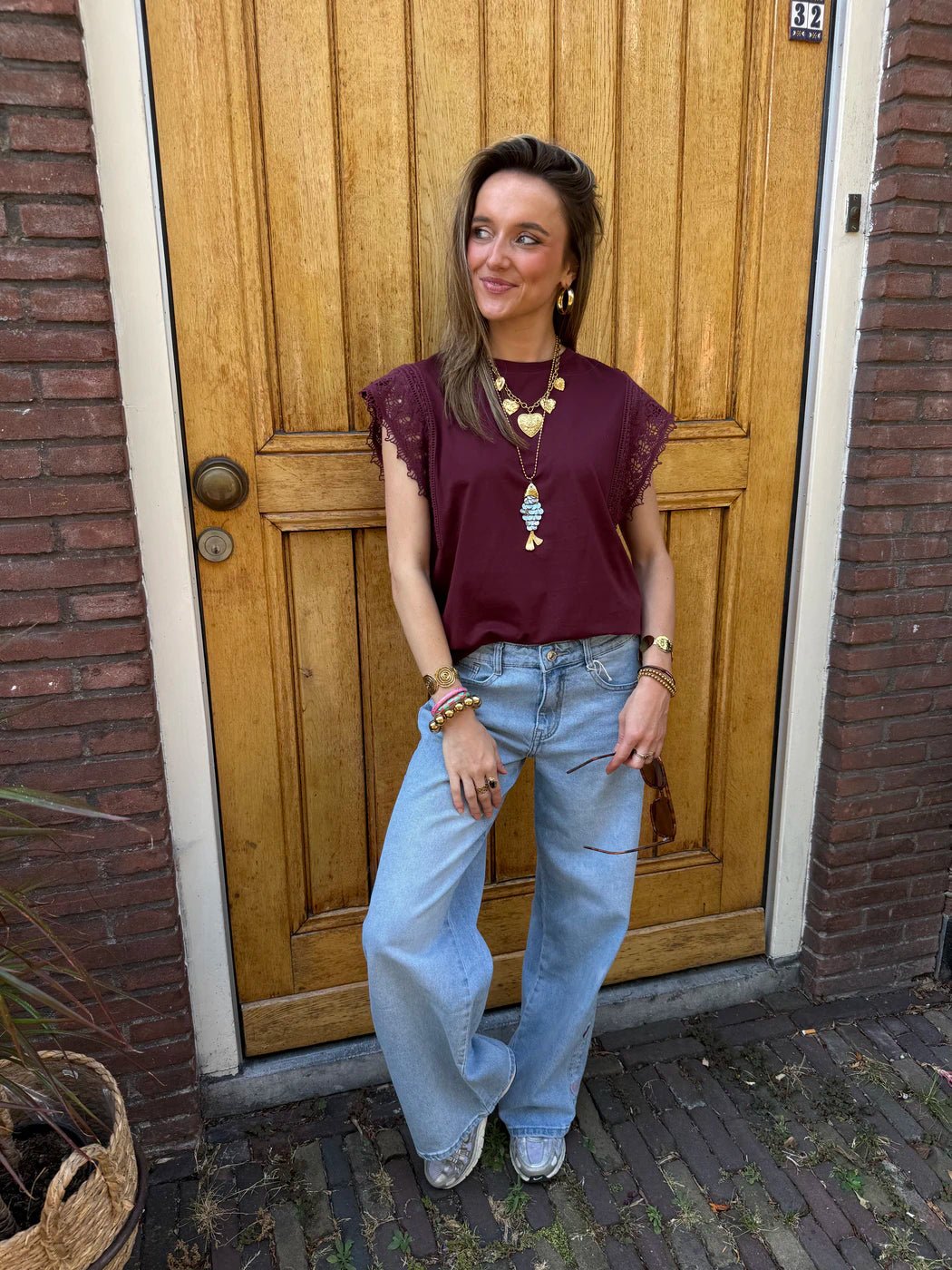Lilou top bordeaux kanten mouw - Project 35
