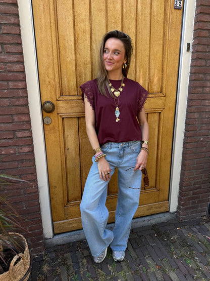 Lilou top bordeaux kanten mouw - Project 35