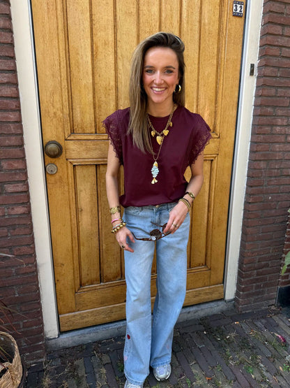 Lilou top bordeaux kanten mouw - Project 35