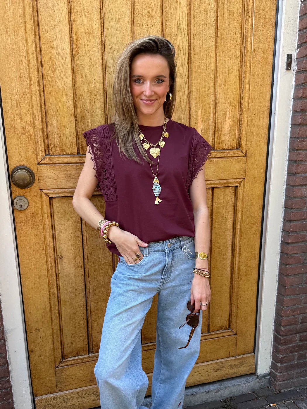 Lilou top bordeaux kanten mouw - Project 35