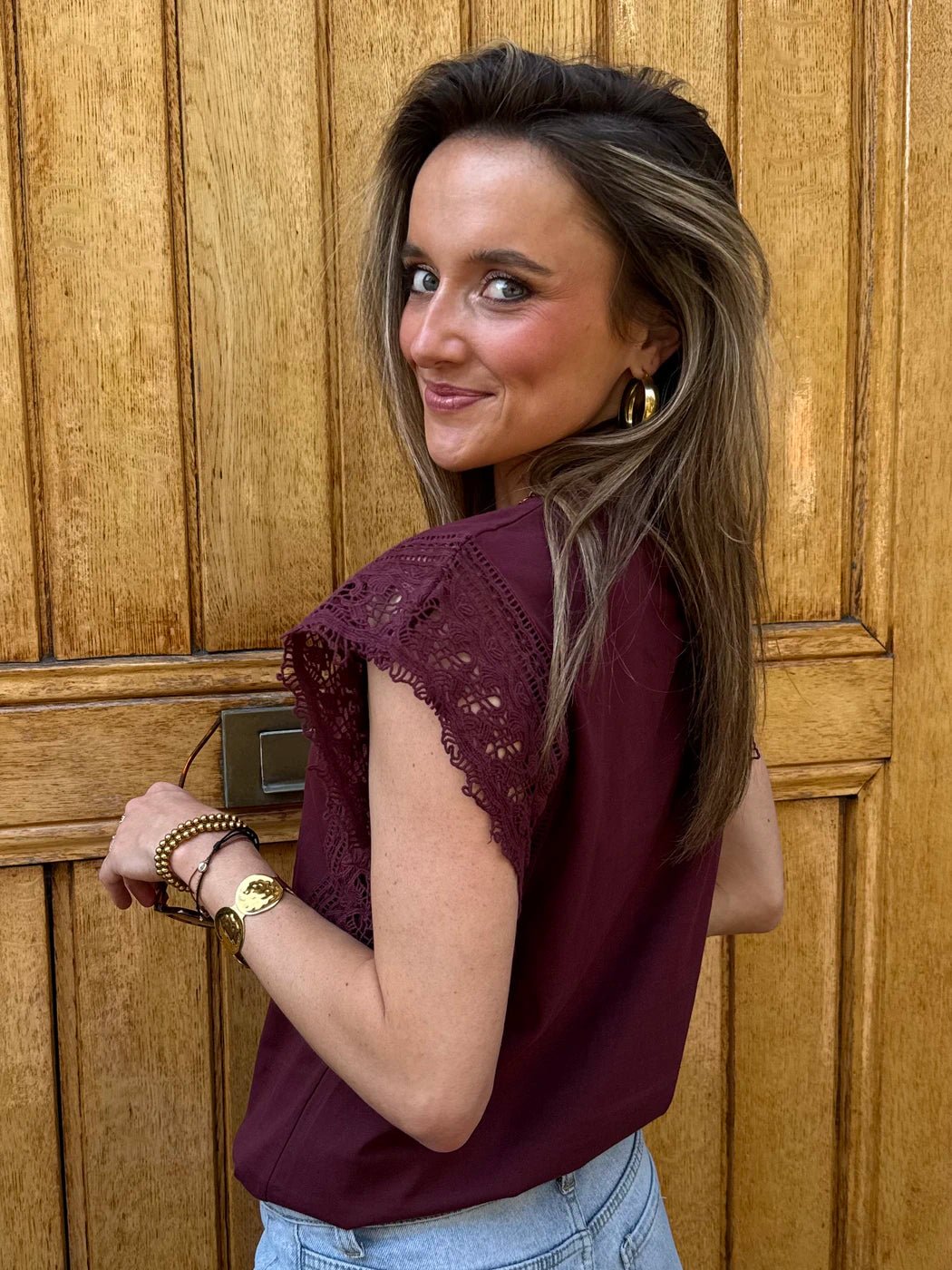 Lilou top bordeaux kanten mouw - Project 35