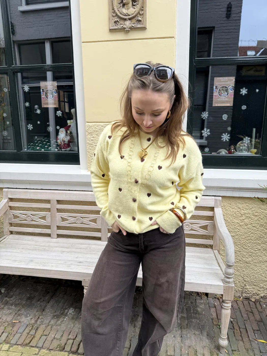 Lily hearts cardigan yellow/brown - Project 35
