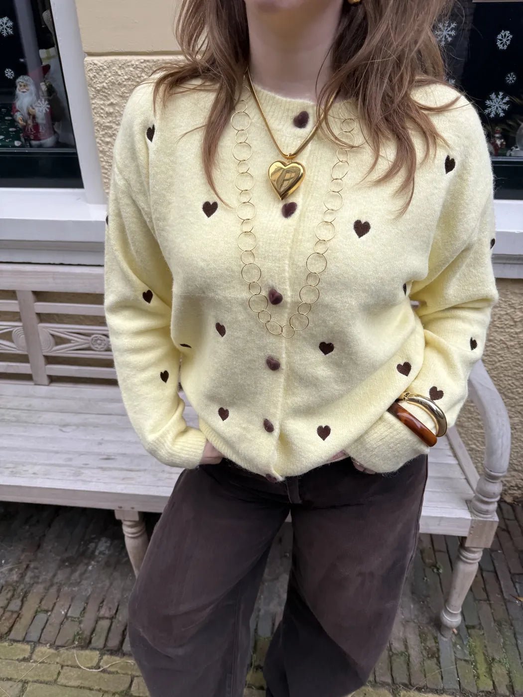 Lily hearts cardigan yellow/brown - Project 35