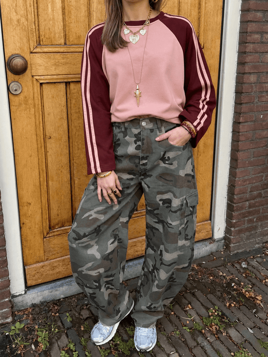 Lily sweatshirt roze/bordeaux streep - Project 35