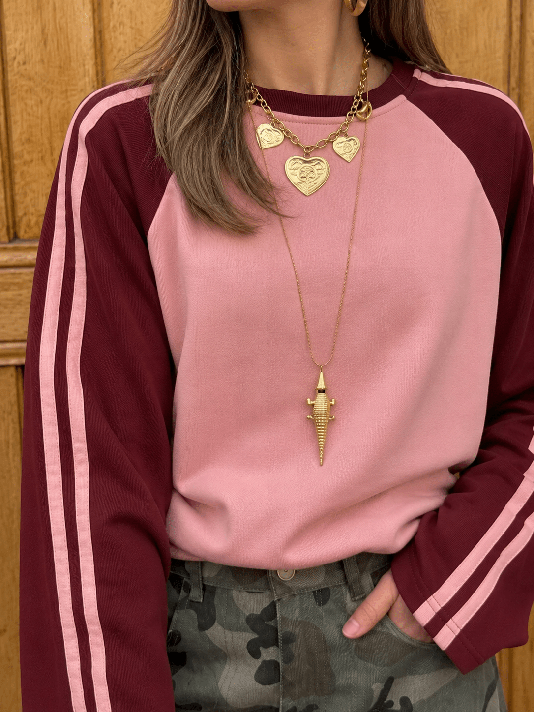 Lily sweatshirt roze/bordeaux streep - Project 35