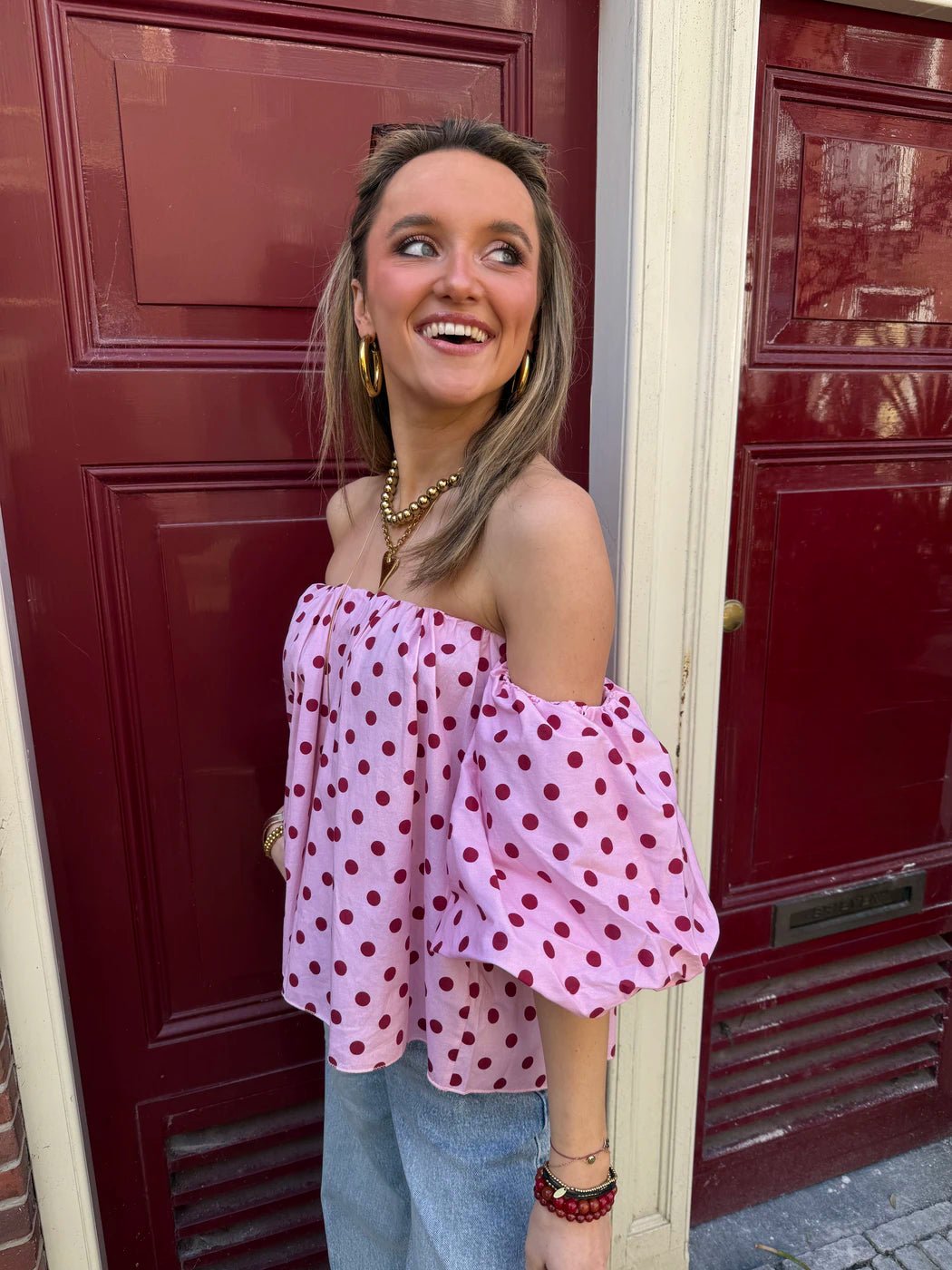 Lina polkadot top roze/bordeaux - Project 35